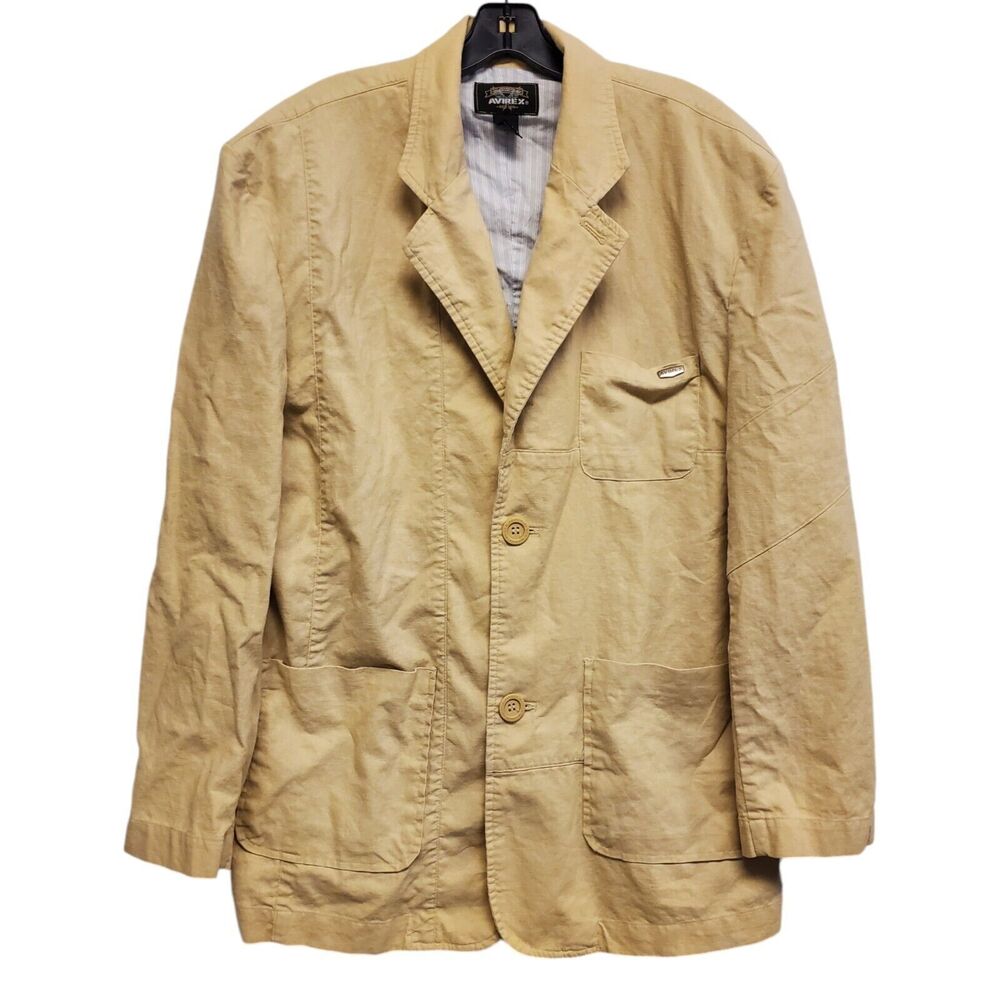 Vintage AVIREX Jacket Adult Large Beige Blazer Single Breasted Casual 90s Y2K